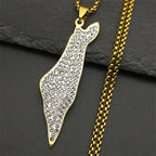 Iced Israel Map Pendant Necklace — Gold-Tone