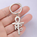 LIKGREAT Eye of Horus Keychain Ancient Egypt Ankh Cross Keyring for Women Men Stainless Steel Talisman Cross Jewelry