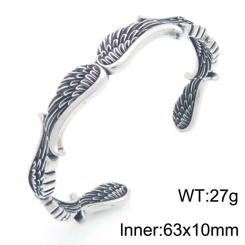 Vintage Open Cuff Bracelet for Men Feather Wing Celtic Knot Pattern Bangle Adjustable Jewelry Trendy Daily Gift