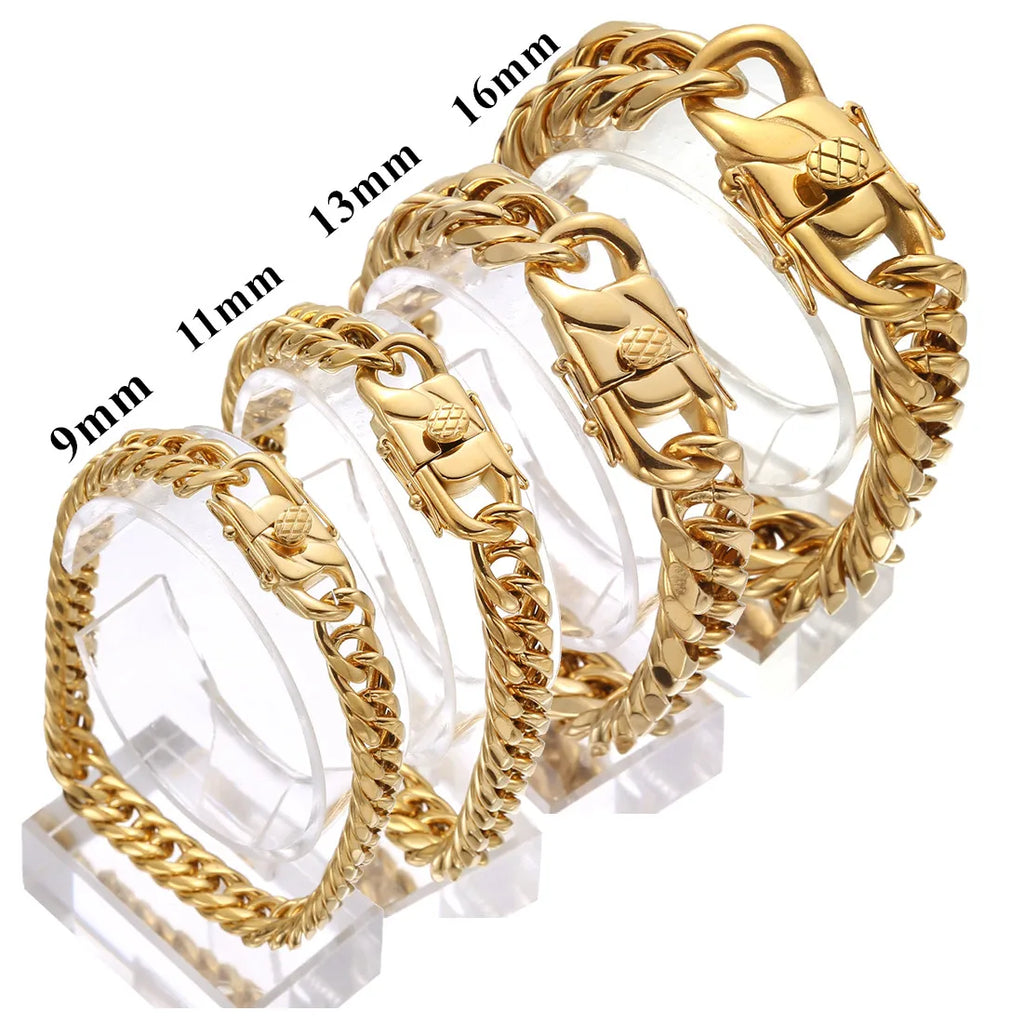 Gold Cuban Chain Bracelet 9-16mm — Gold