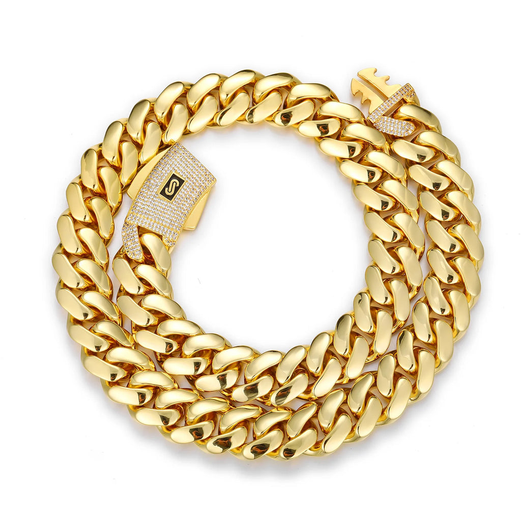 Polished GoldCuban Link Chain Necklace Hip Hop Clasp Design Unisex Chunky Chain Nightclub Party Jewelry Trendy Essential