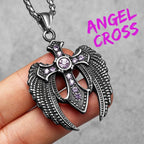 Angel Wing Cross Pendant — Stainless Steel