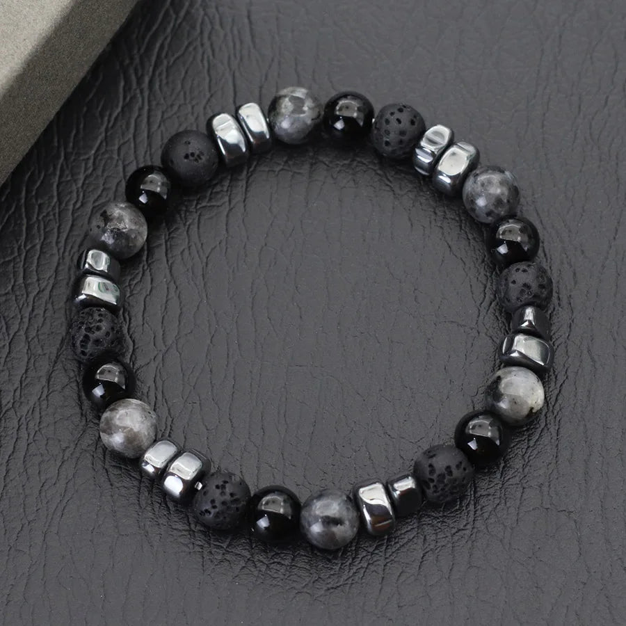 Stone Bead Strand Bracelet for Men — Blue, Black & Brown Options