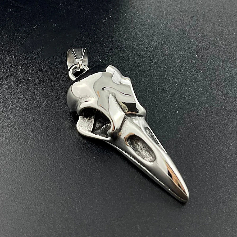 Retro Viking Raven Skull Pendant Necklace for Men Women 316L Stainless Steel Crow Skull Necklaces Fashion Jewelry Gift Wholesale