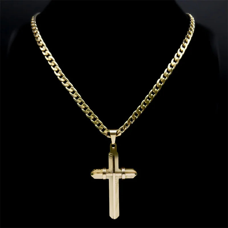 Cross Crucifix Gold Pendant Long