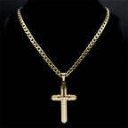 Cross Crucifix Gold Pendant Long