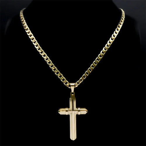 Cross Crucifix Gold Pendant Long