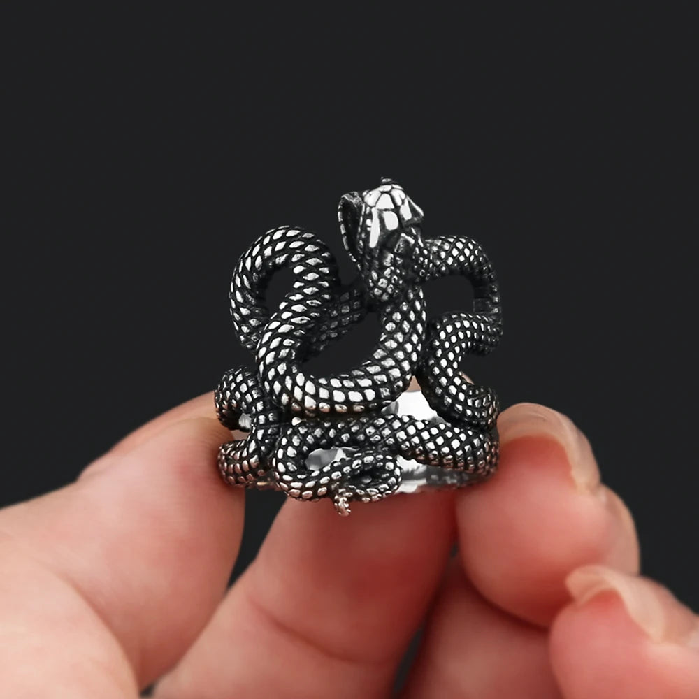 Vintage Snake Ring — Silver-Tone Stainless Steel Punk