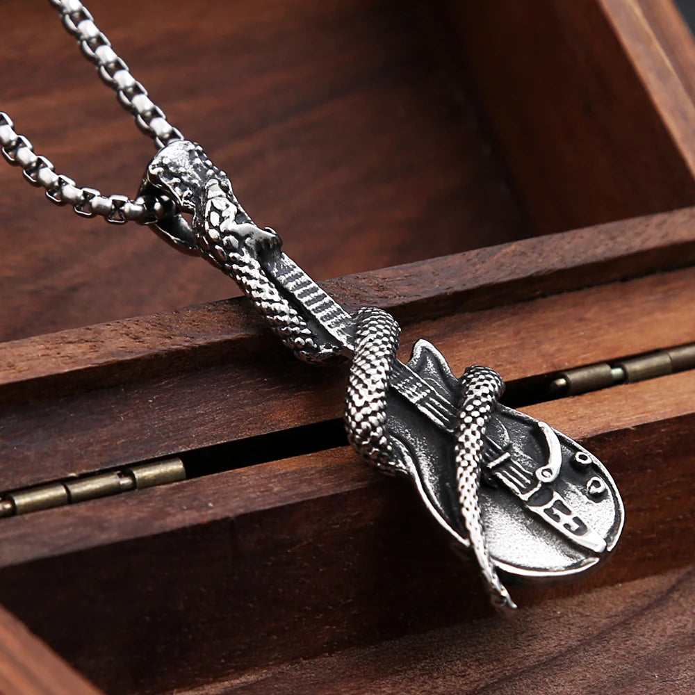 Guitar Steel Pendant Retro Snake 316L