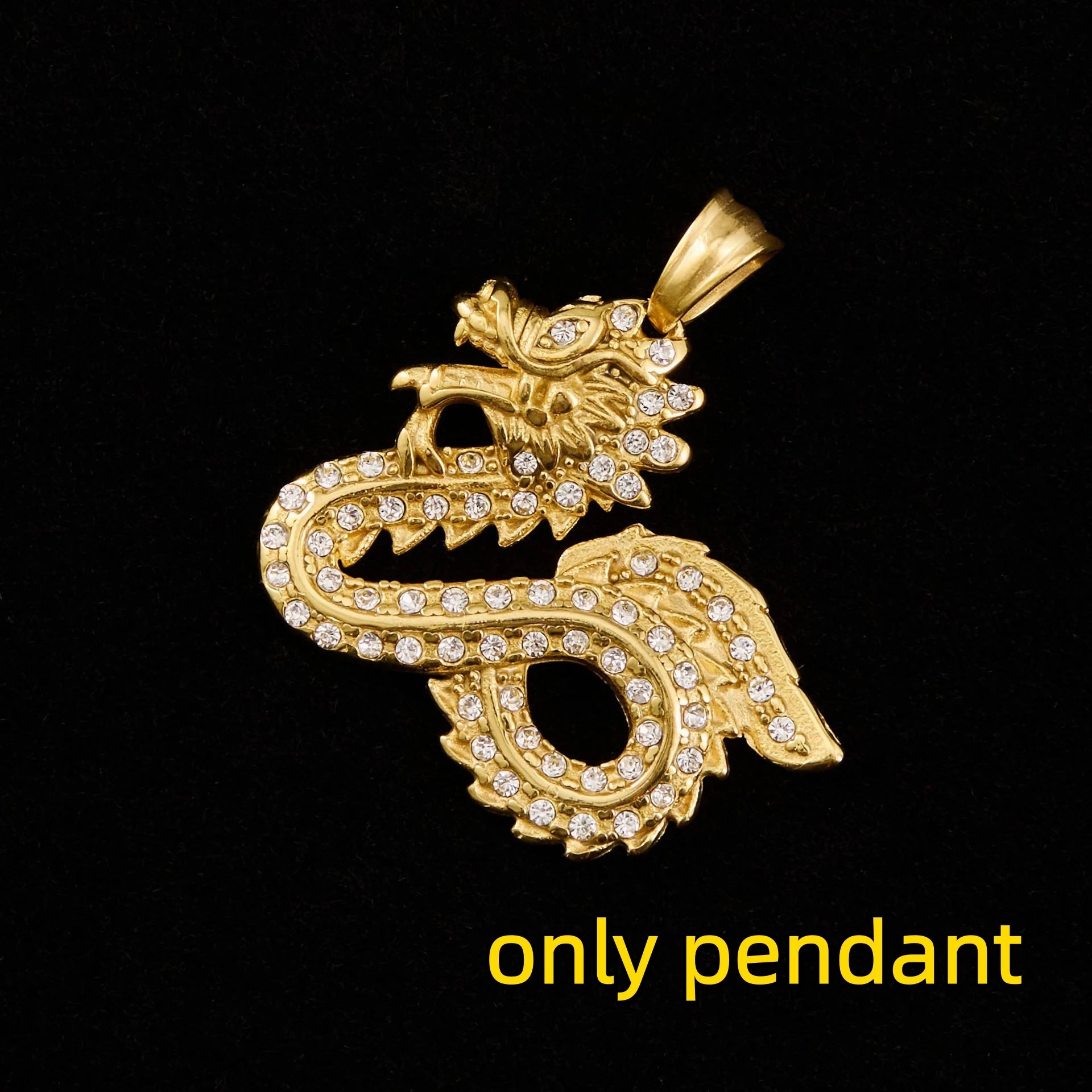 Dragon Rhinestone Pendant Necklace — Stainless Steel