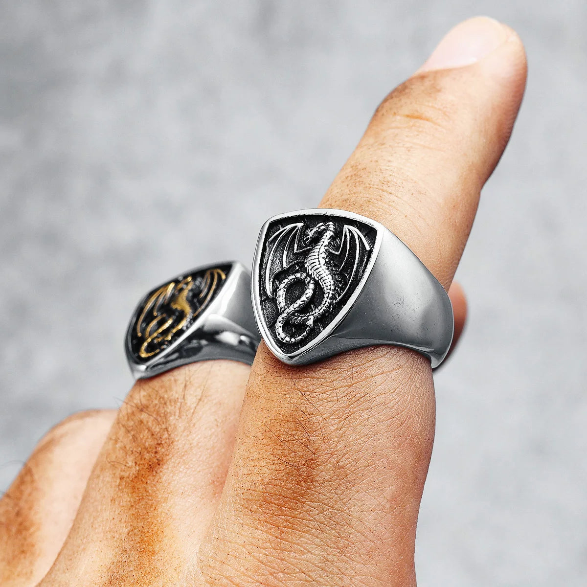 Dragon Shield Ring 316L Stainless Steel Men Rings Rock Punk Norse Myth for Biker Male Boyfriend Jewelry Best Creative
