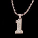 Iced Out Number 1 Pendant Necklace 'CHOSEN' Letter Rose Synthetic Zircon Hip Hop Jewelry for Men Rap Singer Style Men's