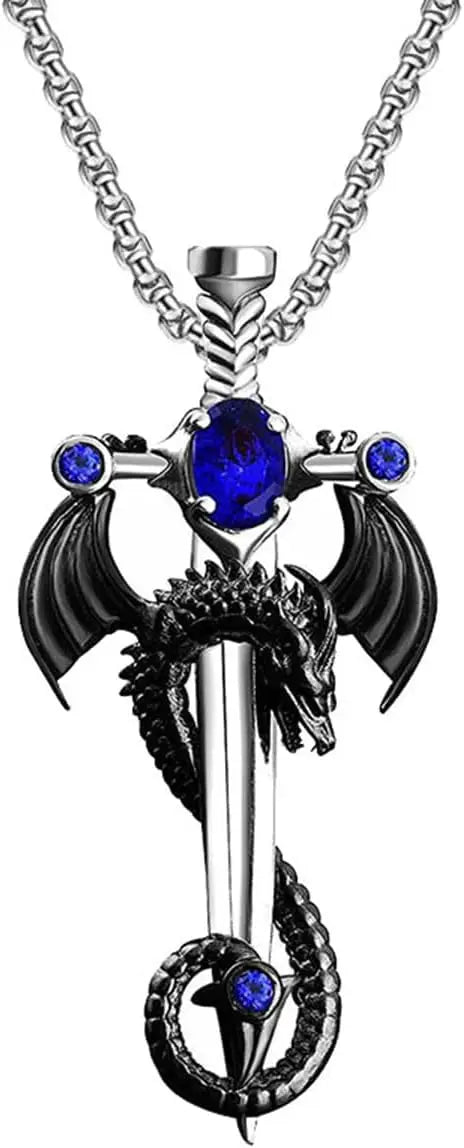 Iced Out Dragon Sword Pendant Necklace