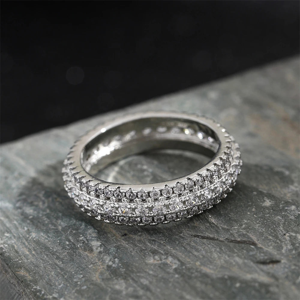 Silver Ring Inlaid Crystal Zirconium Round Ring Stone Men And Women Luxury Simple Fashion Gift Jewelry