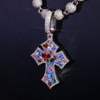 Cross Pendant Necklace Iced Out Colorful CZ