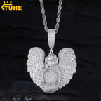 TUHE Copper Angel Wing Pendant Necklace Full Iced Out Cubic Zirconia Hip Hop Jewelry For Men Women Party Gift