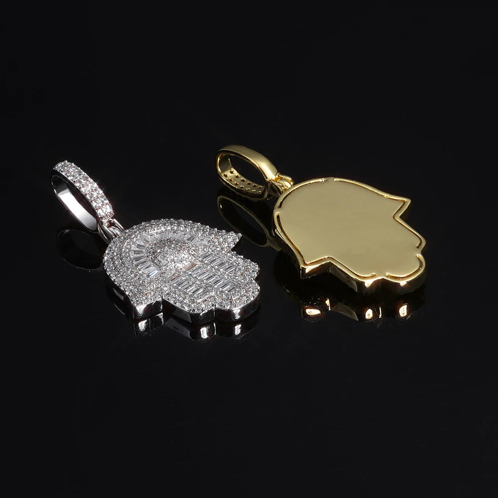 Iced Out Hamsa Pendant Necklace Stainless Steel