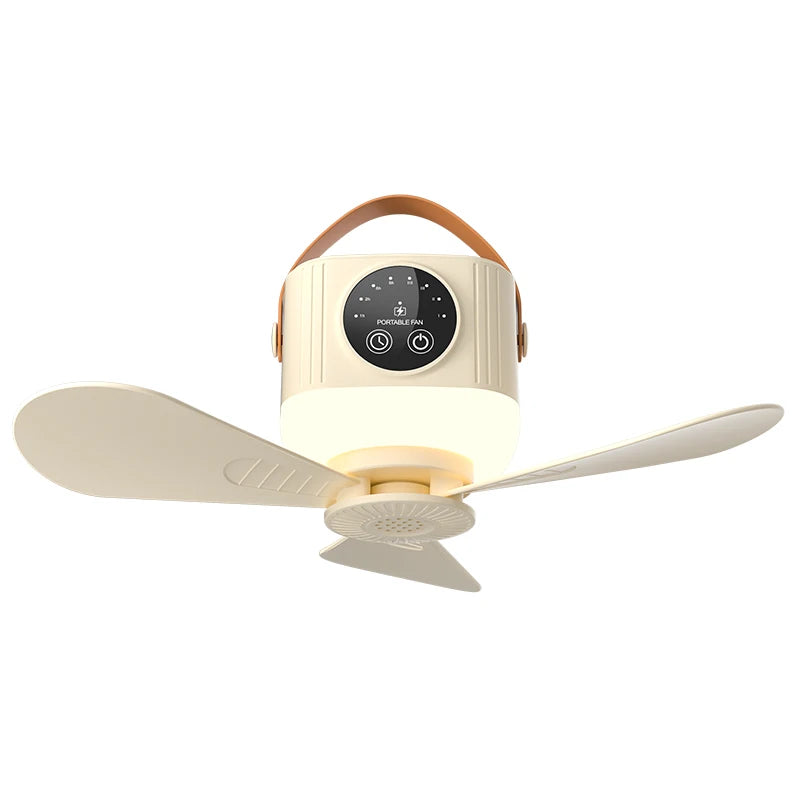 Portable Ceiling Fan, 4 Speeds, LED Display, 3-Level Night Light, 1-8H Timer, 3600mAh, Remote Control, Quiet USB Fan