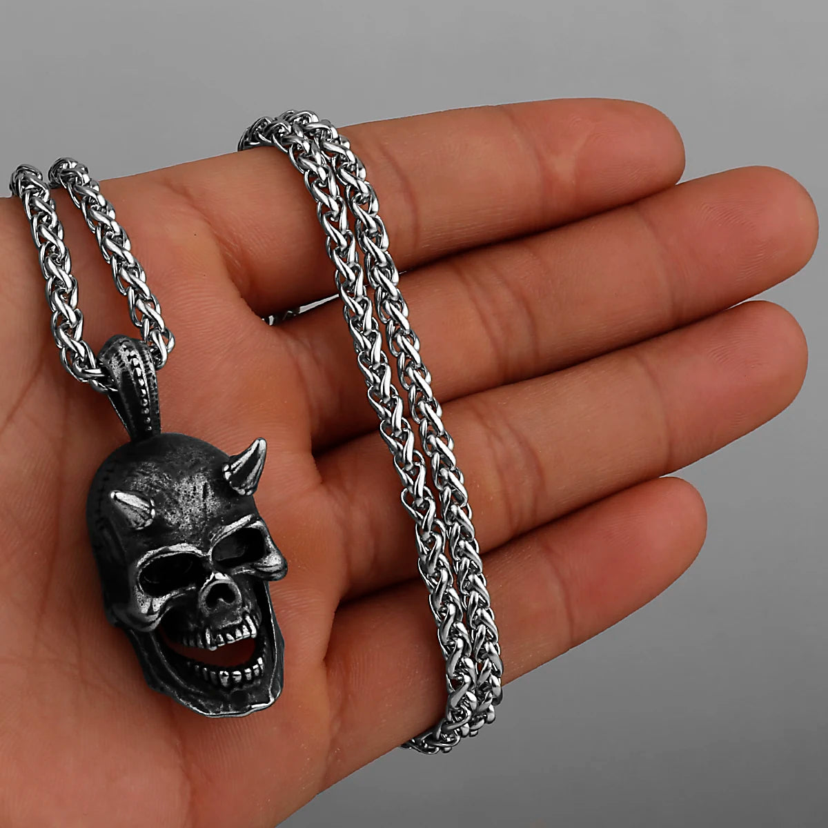 Neo-Gothic Skull Pendant Necklace — Stainless Steel