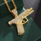 Crystal Pistol Pendant Necklace — Iced Out Two-Tone Street Chain