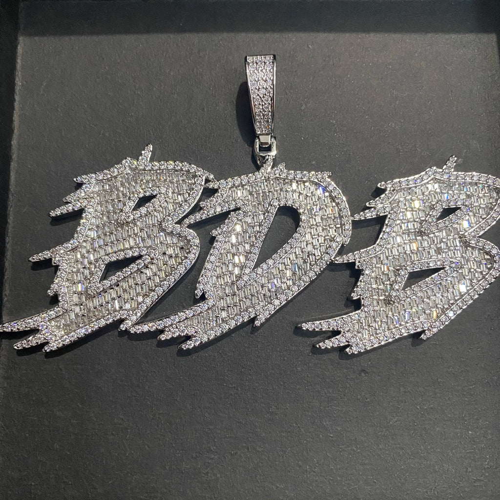 THE BLING KING Custom Thorns Cursive Letters Nameplate Iced Out Cubic Zirconia Number Name Pendant Necklace Hiphop Punk