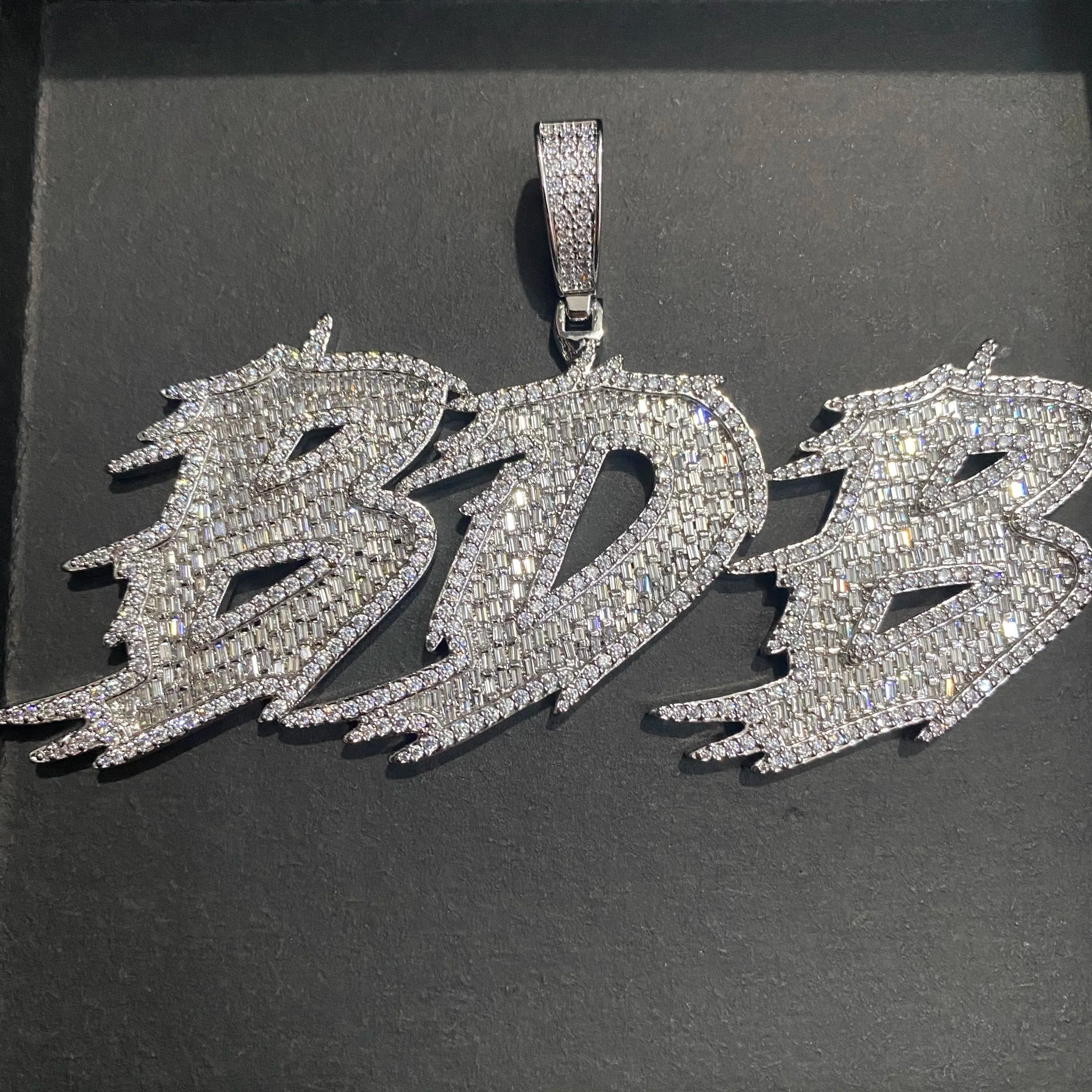 THE BLING KING Custom Thorns Cursive Letters Nameplate Iced Out Cubic Zirconia Number Name Pendant Necklace Hiphop Punk