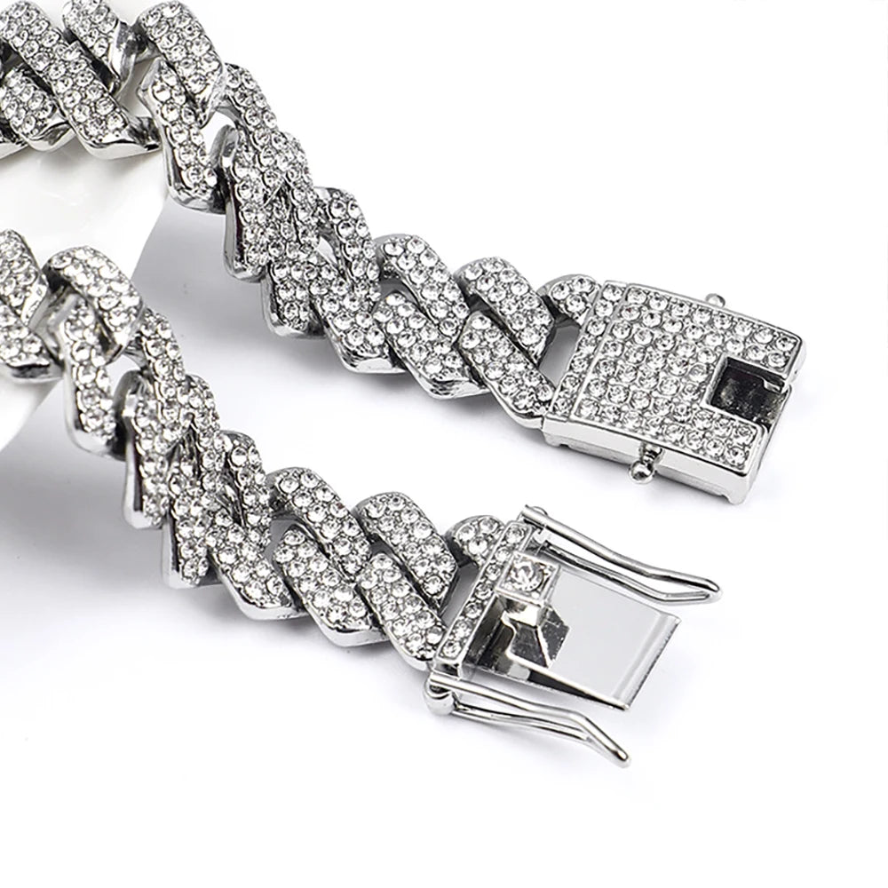 Iced Out Cuban Link Chain Necklace 14mm — Two-Tone