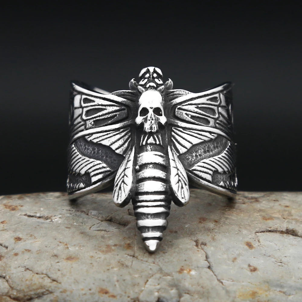 Butterfly Skull Steel Ring Gothic Punk Motorcycle