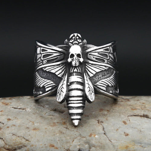 Butterfly Skull Steel Ring Gothic Punk Motorcycle
