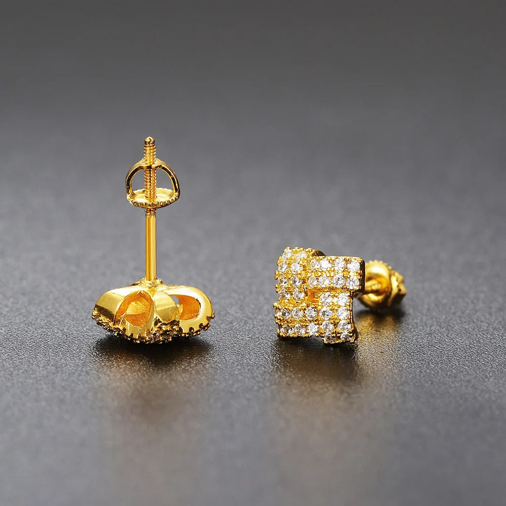 Iced Out Zircon Stud Earrings Stainless Steel CZ