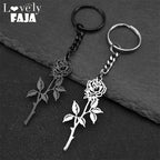 Rose Flower Silver Pendant Keychain — Stainless Steel