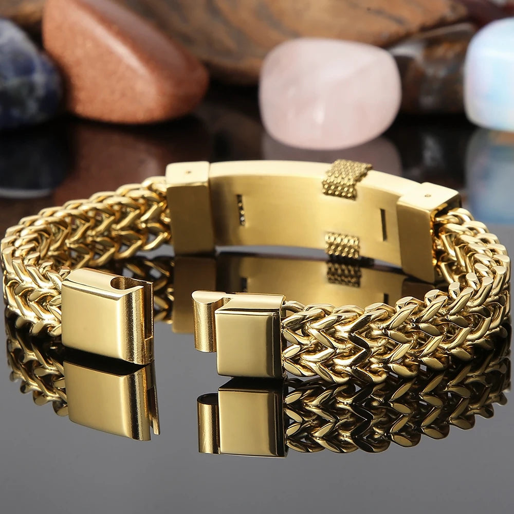 Christian Cross Bracelet for Man Gold Color Stainless Steel Men's Wrist Bracelets On Hand Man Jewellery Accessories