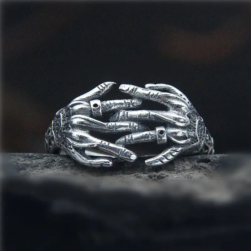 WEIER Punk Style Skull Hand Ring Men Women Nightclub Fashionable Aggressive Hand Stacking Rings Silver 925 Trendy Jewelry