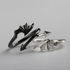 Gothic Angel & Devil Wings Open Ring — Vampire, Black & Silver