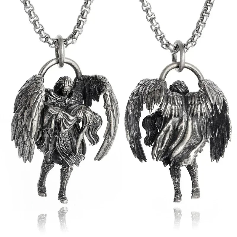 Delicate Antique Silver Color Seraph Prayer Good Luck Necklace Pendant Men Women Anniversary Amulet Jewelry Gift