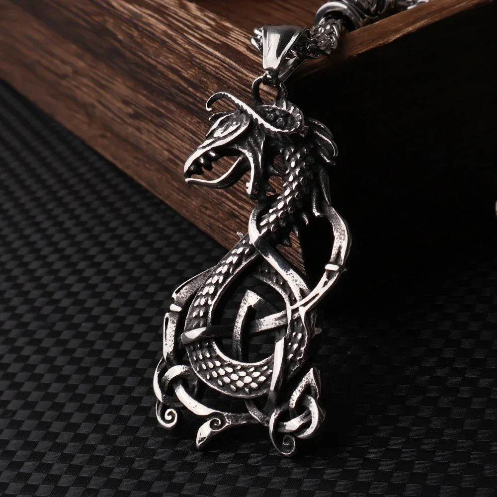 Viking Ouroboros Dragon Necklace — Stainless Steel