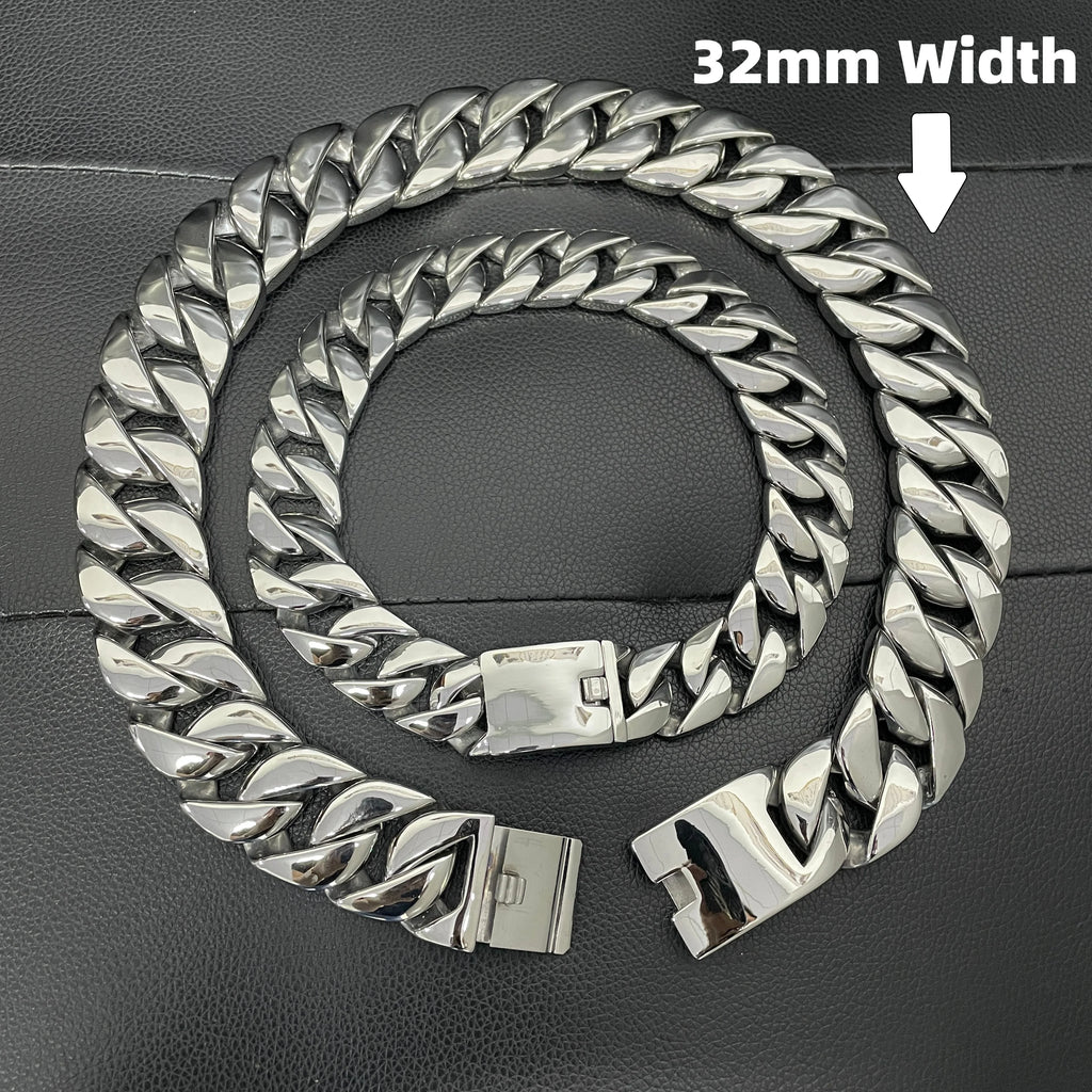 Stainless Steel 26/32mm Cuban Link Chain Necklace Hip Hop Punk Men's Chunky Waterproof Choker Jewelry SDA