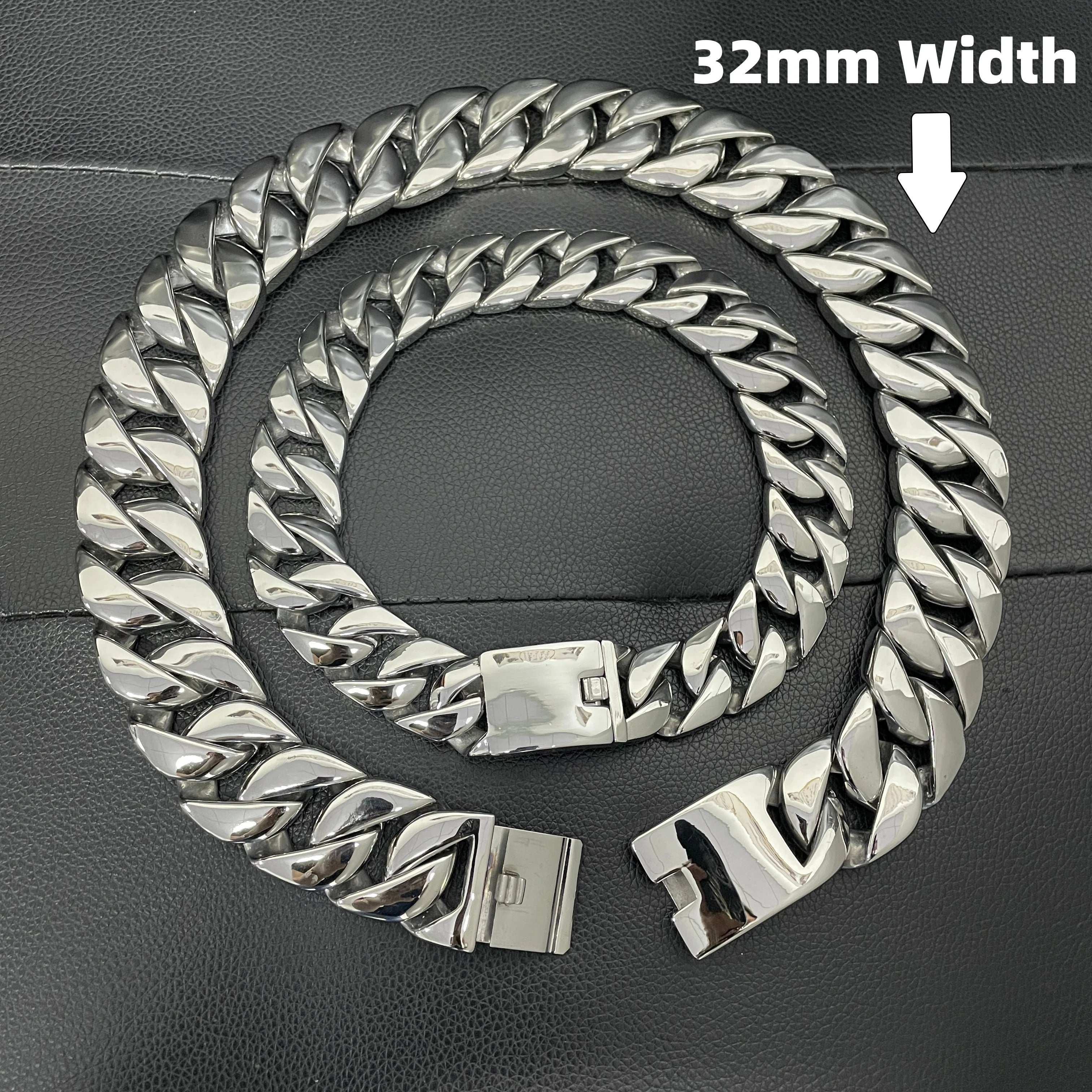 Stainless Steel 26/32mm Cuban Link Chain Necklace Hip Hop Punk Men's Chunky Waterproof Choker Jewelry SDA