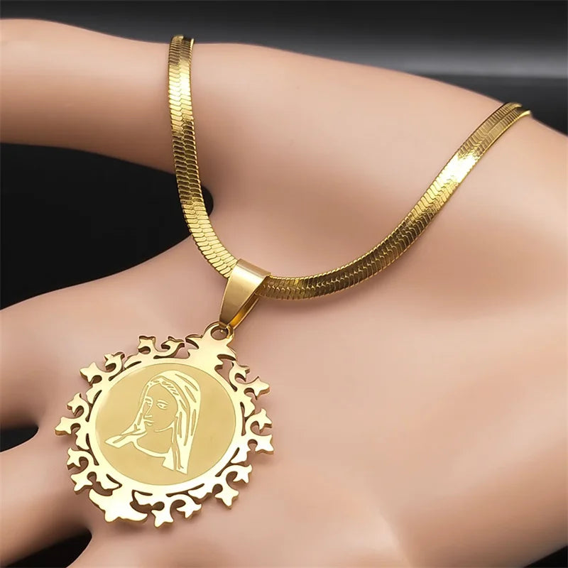 Virgin Mary Prayer Medal Necklace — Stainless Steel