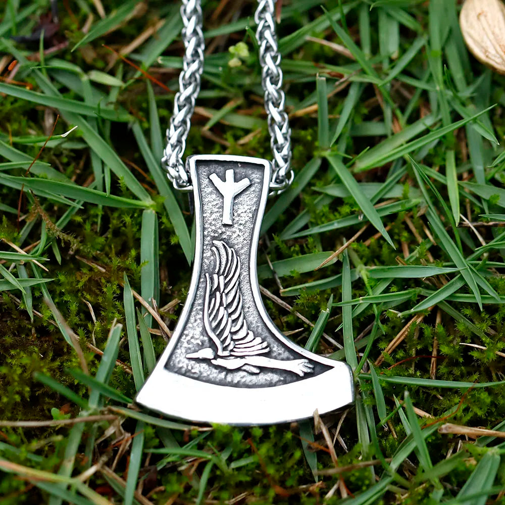 2025 NEW Men's 316L stainless-steel Viking Celtic Wolf Raven Axe Pendant Necklace scandinavian Jewelry Gift free shipping