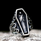 Gothic Coffin Skull Stainless Steel Ring Biker Punk Retro Street Fashion Wear Accessories Party Jewelry Gifts For Men