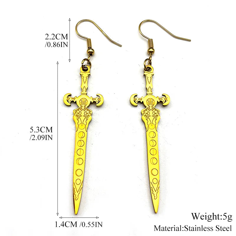 Cross Viking Steel Earrings Vintage Lunar Phase
