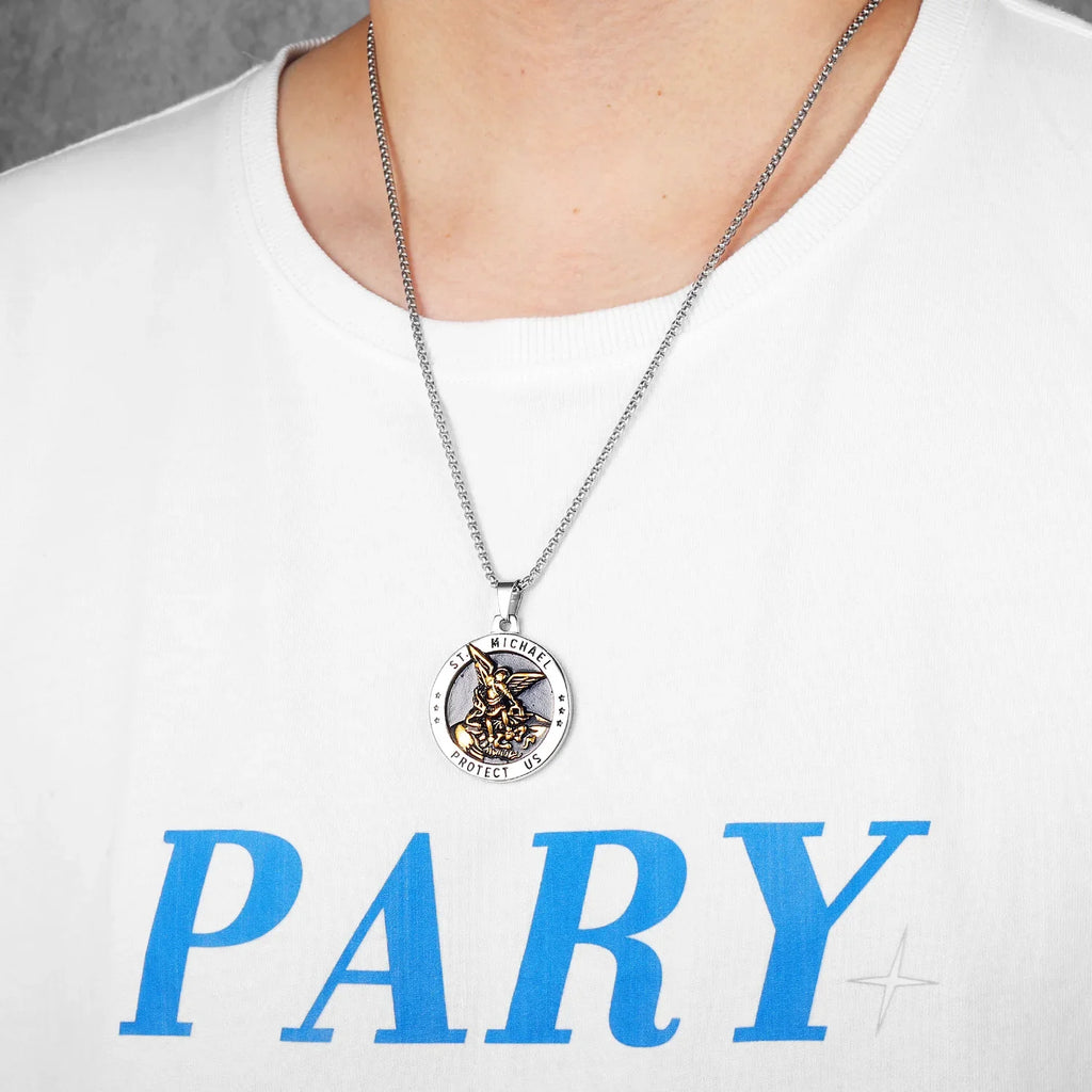Arch Angel St.Michael Men Necklaces Stainless Steel Pendant Chain Powerful Amulet Vintage Cool Women Jewelry Gifts