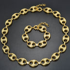 Cuban Bracelet Necklace Set for Men and Women — Gold-Tone