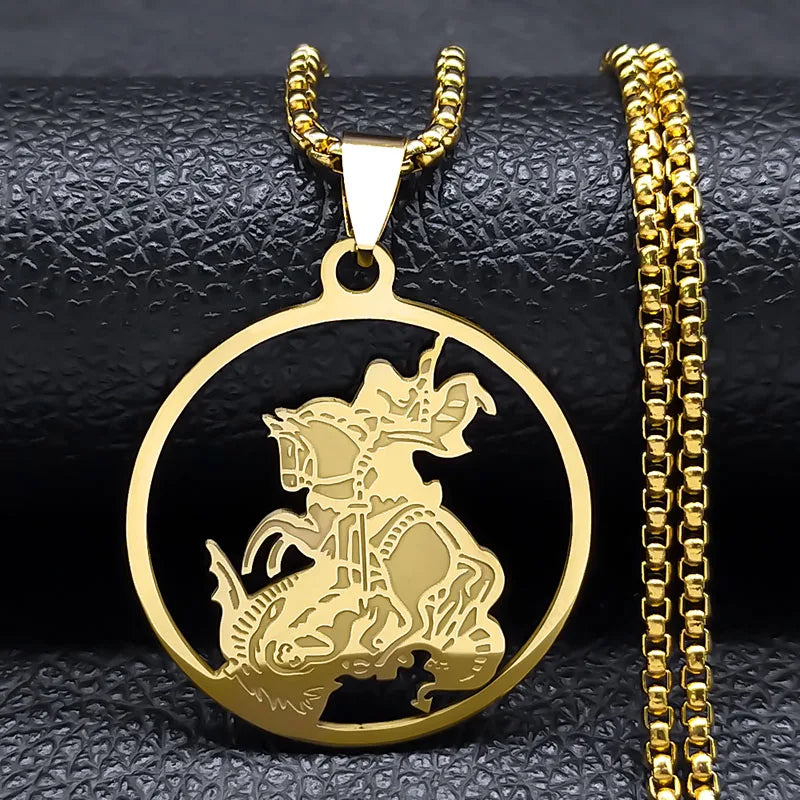Archangel St.Michael Protect Me Necklace Stainless Steel Saint Shield Protection Male Necklace Jewelry corrente