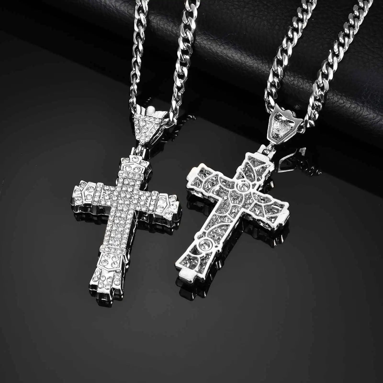 Iced Out Cross Cuban Pendant — Stainless