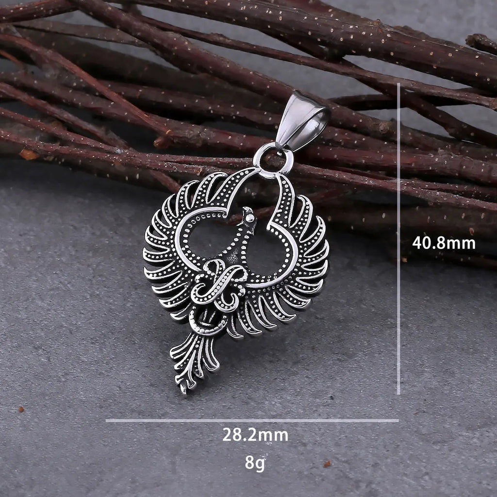 Mens Stainless Steel Animal Phoenix Totem Necklace Hip Hop Rock Biker Vintage Pendant Necklace Fashion Charm Jewelry