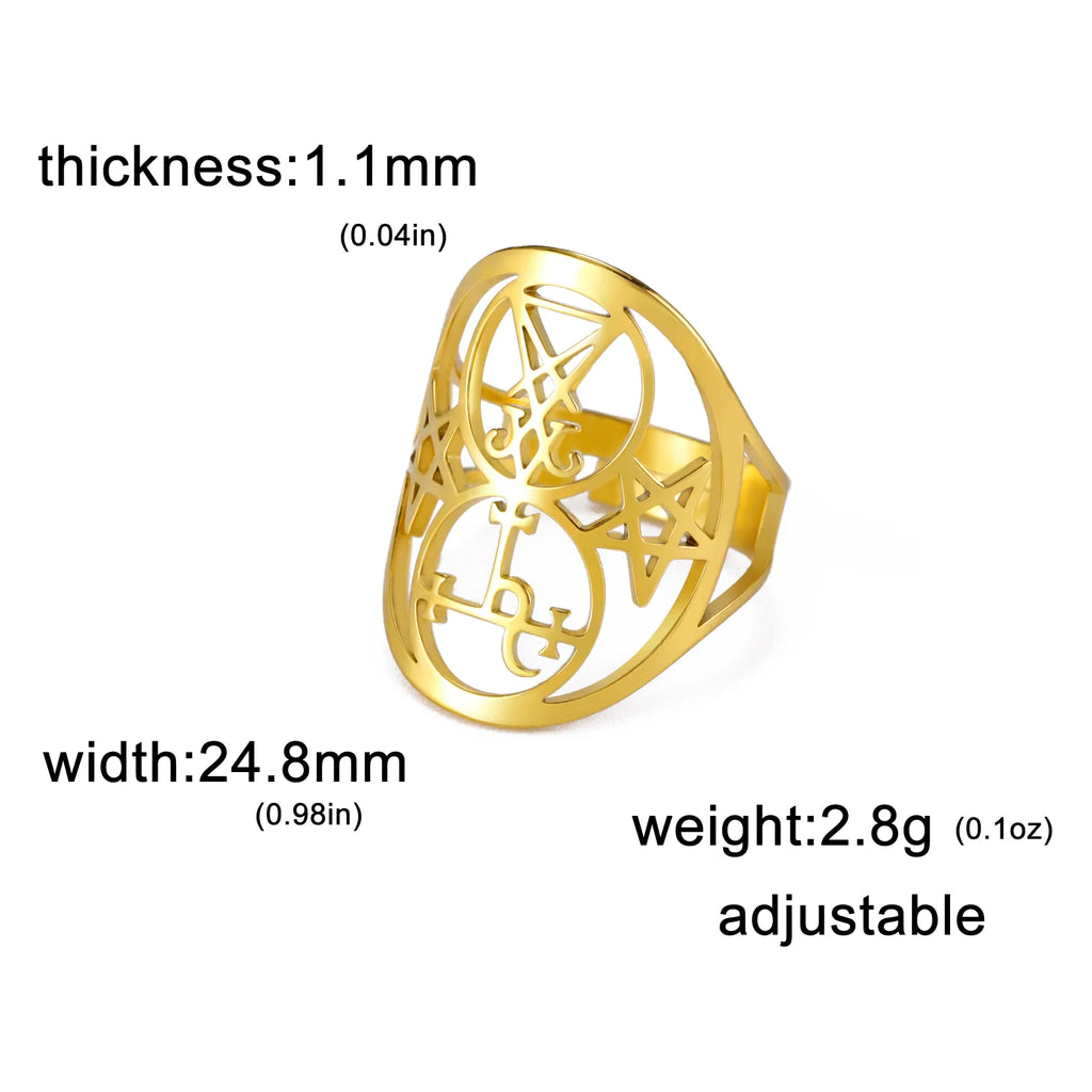 COOLTIME Sigil of Lilith Ring Vintage Stainless Steel Adjustable Pentagram Om Symbol Magic Couple Rings Amulet Jewelry