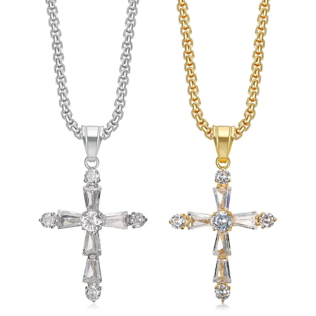 Iced Out Cross Tennis Chain Necklace — Stainless Steel