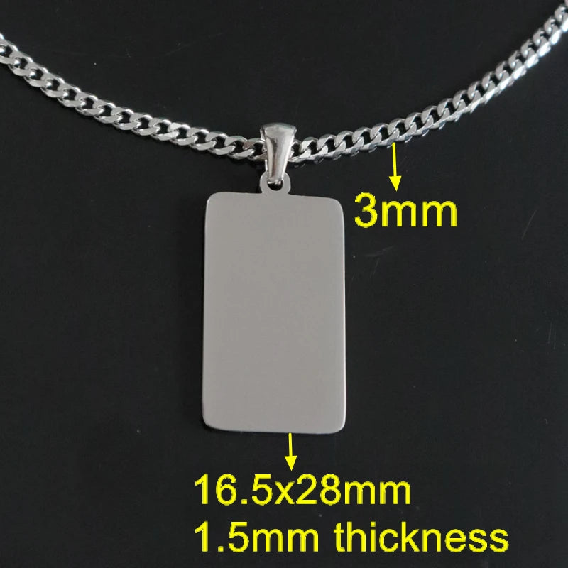 Cuban Chain Strip Bar Pendant Necklace — Stainless Steel